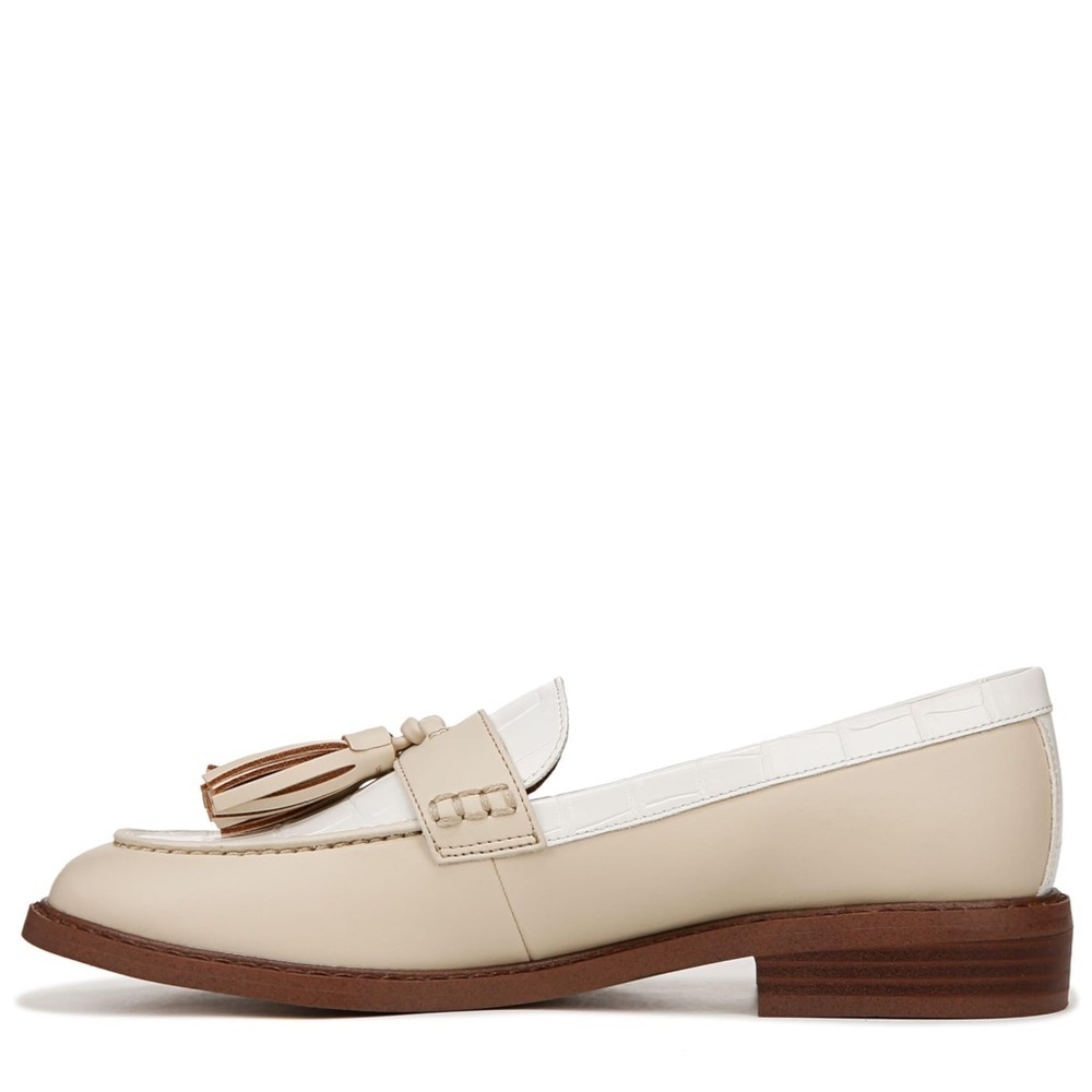 Franco Sarto Womens Carolynn Low Slip On Tassel Loafers Ivory/White Color Block